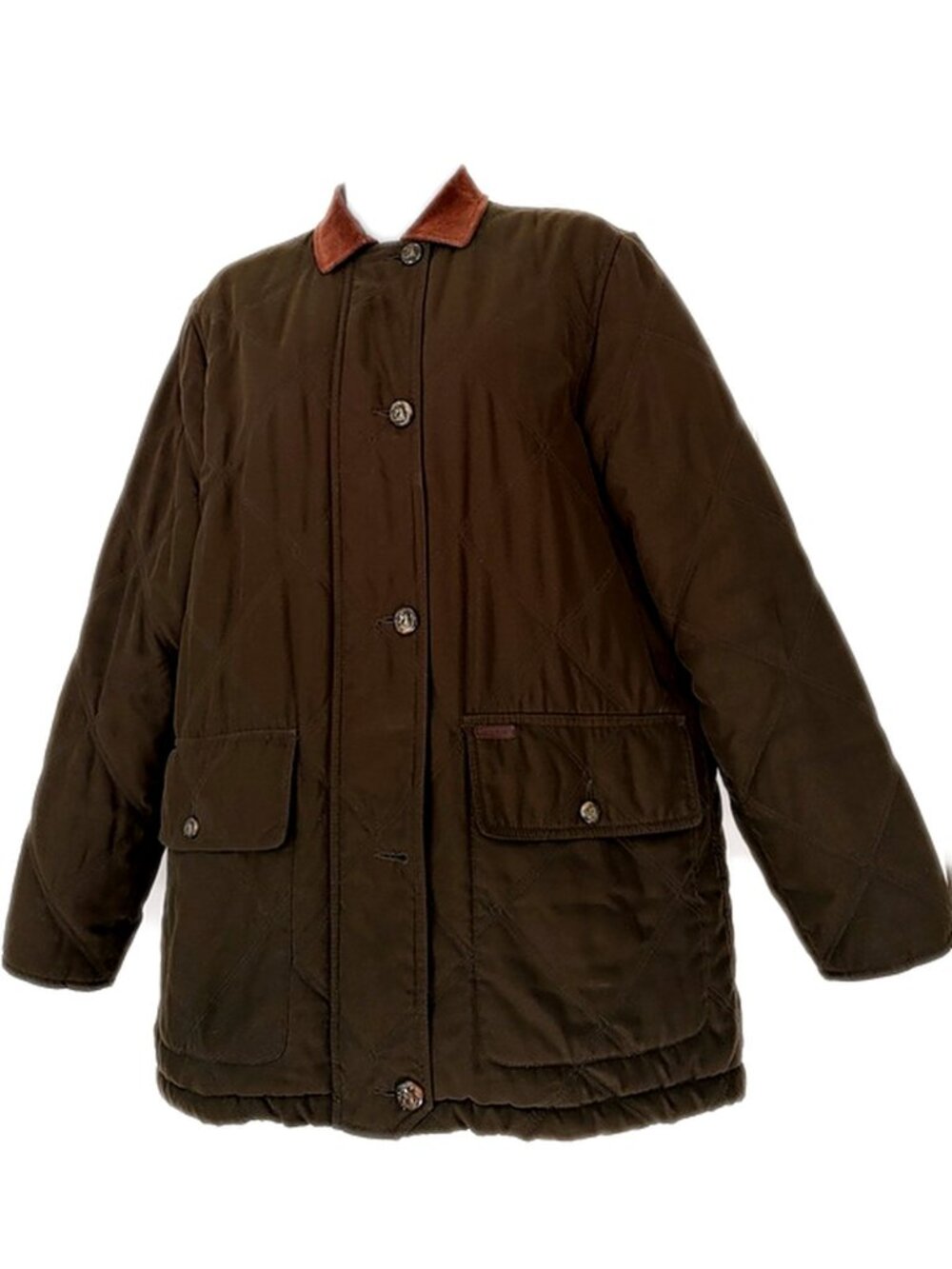 Vintage Lauren Ralph Lauren Barn Jacket Quilted Field Coat Olive Green Small - Picture 3 of 16